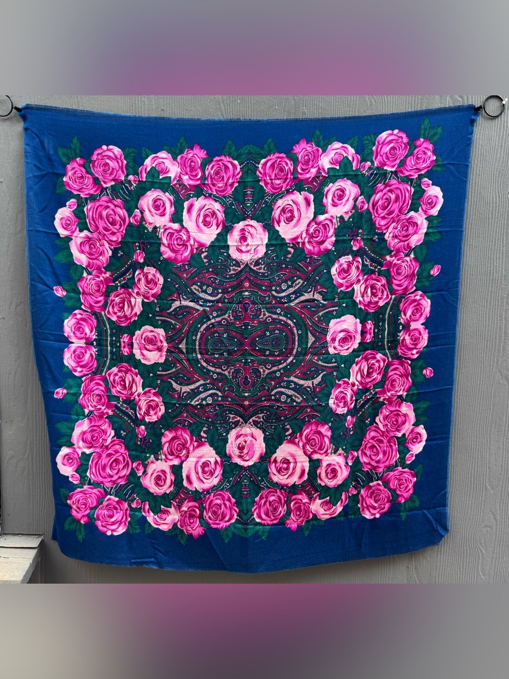Vintage Square Floral Wool Scarf Shawl